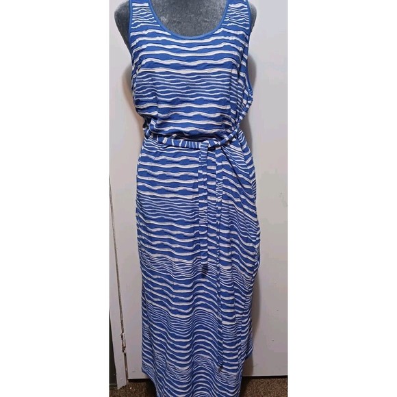 Millie Gabrielle Maxi Dress Blue White Spaghetti Strap Summer Beachy Size L - Picture 1 of 7